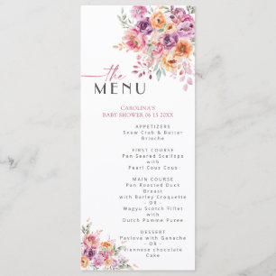 Menu Baby Shower Jardin Floral Aquarelle Rose Pâle