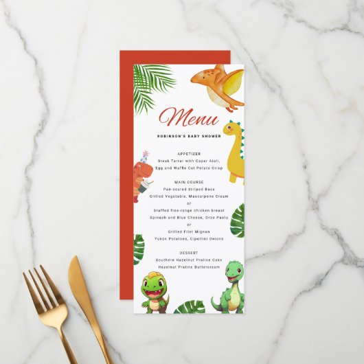 Menu Baby shower Little Dino (Devant/Arrière en situation)