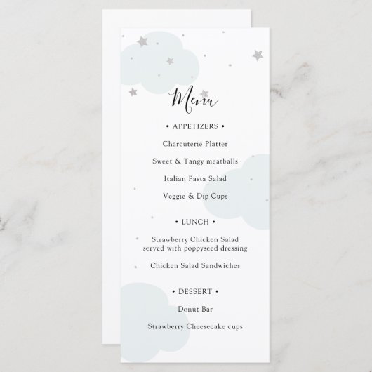 Menu Baby shower Lune (Devant / Derrière)