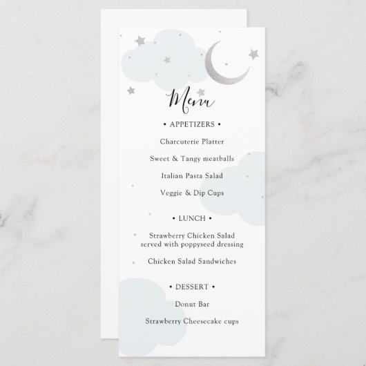 Menu Baby shower Lune (Devant / Derrière)