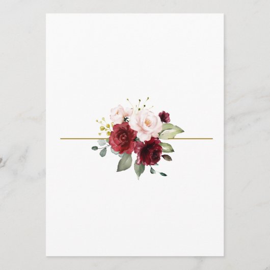 Menu Baby shower Marsala Fleurs & Gold Frame (Dos)