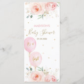 Menu Baby shower moderne chic Blush Floral Balloon (Dos)