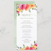 Menu baby shower orange rose chaud fleuri (Devant / Derrière)