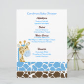Menu Baby shower personnalisé bleu Jungle Giraffe (Debout devant)