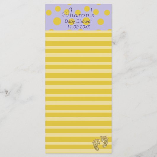 Menu baby shower "Pieds d'or" (Dos)