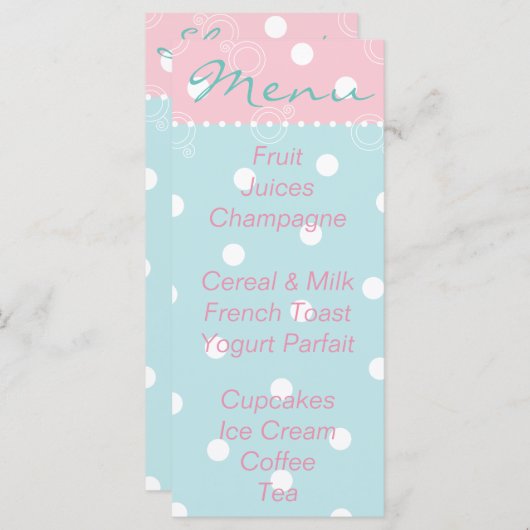Menu baby shower "Pink Blue Baby" (Devant / Derrière)