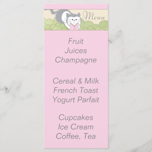 Menu baby shower "Pink Cat Library" (Devant)