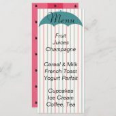 Menu baby shower "Pique-nique Parapluie" (Devant / Derrière)