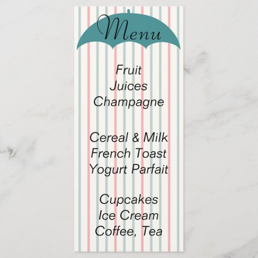 Menu baby shower "Pique-nique Parapluie" (Devant)