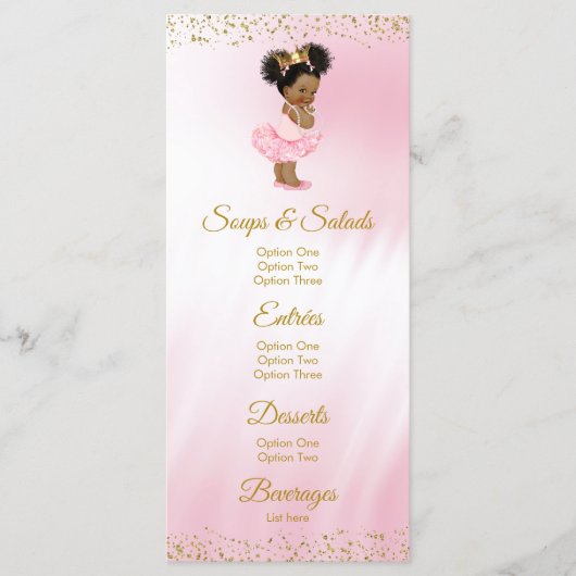 Menu Baby shower Princess Gold Rose (Devant)