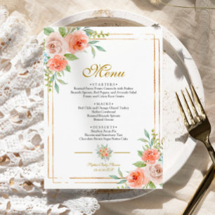Menu Baby shower Rose & Gold Frame