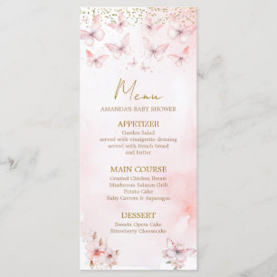 Menu Baby shower rose papillon Baby shower fille