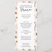 Menu Baby shower rose petit Fleur sauvage (Devant)