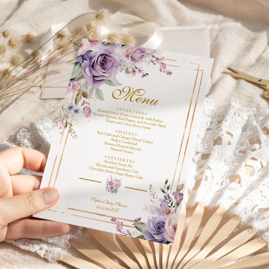 Menu Baby shower Rose violet et blanc