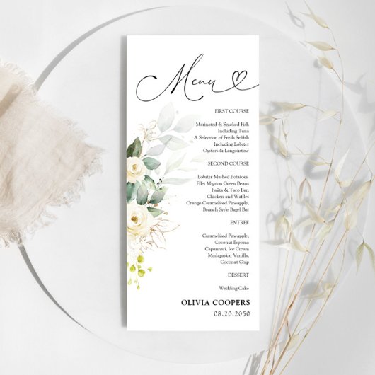 Menu Baby shower Roses blanches