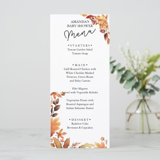 Menu Baby shower rustique boho Automne (Debout devant)