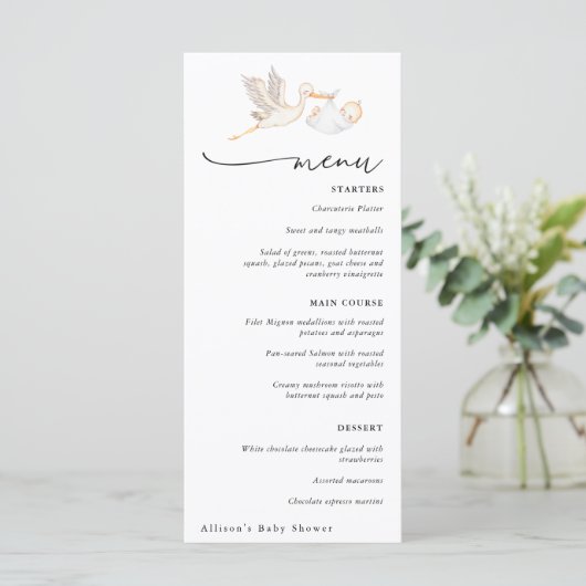 Menu Baby shower Stork (Debout devant)