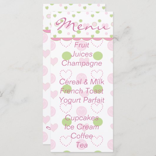 Menu baby shower "Sucre et épices" (Devant / Derrière)