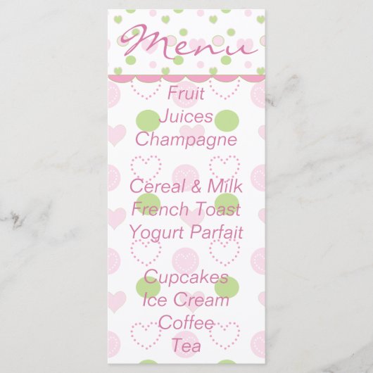 Menu baby shower "Sucre et épices" (Devant)