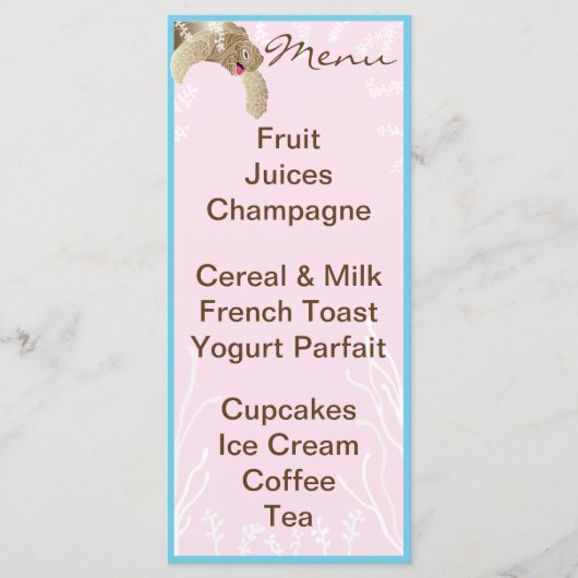 Menu baby shower "Tortue rose" (Devant)