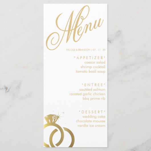 Menu Bague Diamond Blanc & Or Réception de mariage (Devant)