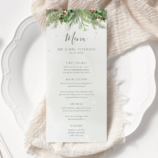 Menu Baies d'hiver rustiques Pine Cône Mariage de verdu