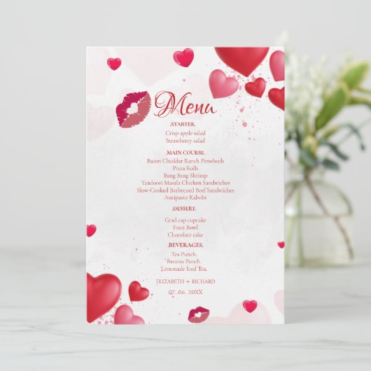 Menu Baiser de la Saint-Valentin rose Fête de la douche (Debout devant)