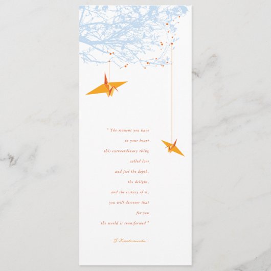 Menu Baiser Grues en papier orange Mariage asiatique mo (Dos)