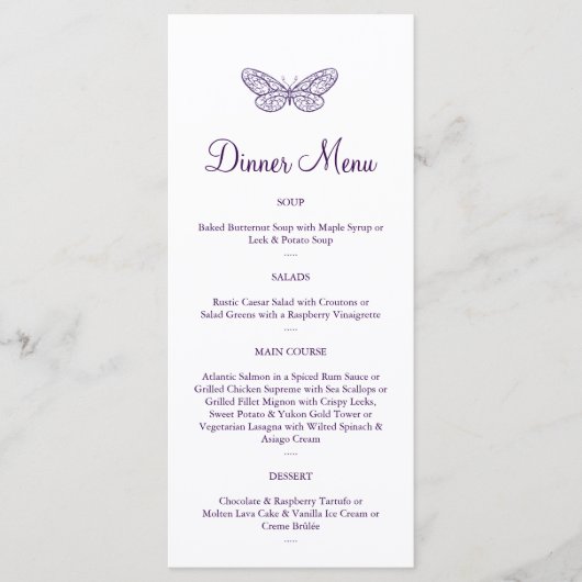 Menu Baisers à papillon violet (Devant)