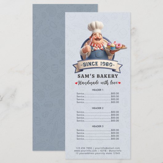 Menu Bakery Store Pastry Chef Desserts Sweet Price List (Devant / Derrière)