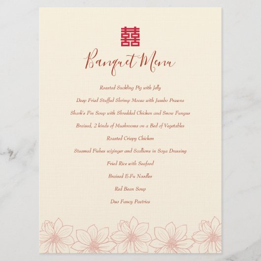 Menu Banquet chinois mariage Boho rouge et beige (Devant)