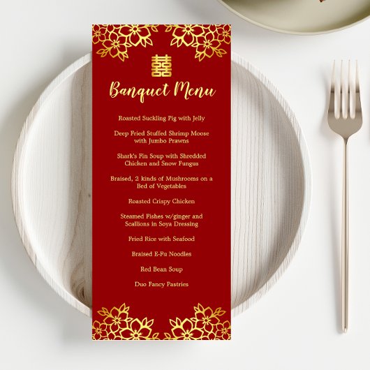 Menu Banquet de mariage moderne chinois à fleurs rouges