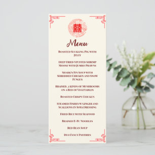 Menu Banquet de mariage rouge dragon et phénix chinois