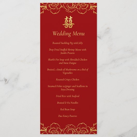 Menu Banquet mariage chinois en or rouge (Devant)