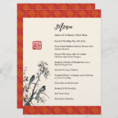 Menu Banquet mariage chinois moderne aux oiseaux fleuri (Devant / Derrière)