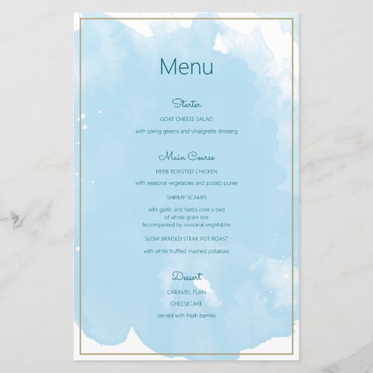 Menu Baptême Bleu Doux avec Accents Or (Dos)