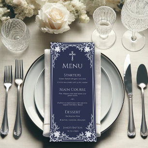 Menu Baptême Bleu Nuit Vintage Élégant Garçon Christeni