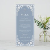 Menu Baptême Bleu Poussiéreux Vintage Élégant Garçon Fa (Debout devant)