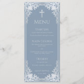 Menu Baptême Bleu Poussiéreux Vintage Élégant Garçon Fa (Devant)