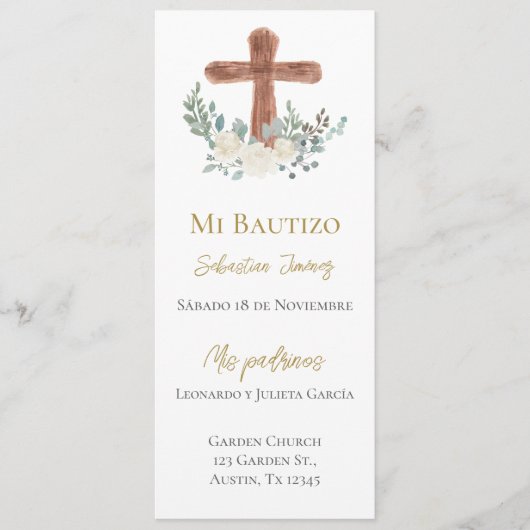 Menu Baptême floral blanc (Devant)