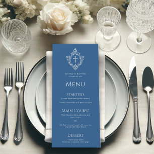 Menu Baptême Garçon Classique Bleu Crête Vintage Élégan