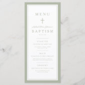 Menu Baptême Garçon Croix Vert Sauge Moderne (Devant)