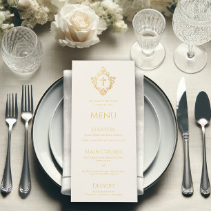 Menu Baptême Gold Crest Cross Vintage Ivory Christening