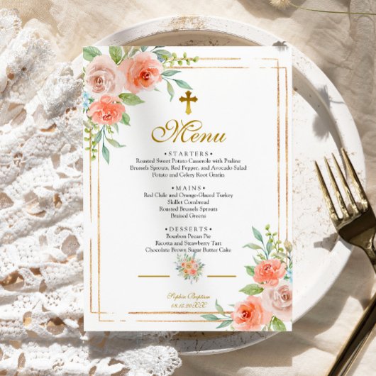 Menu Baptême Rose & Gold Frame