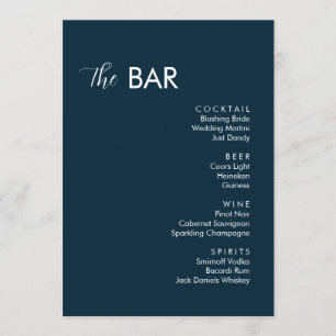 Menu Bar à Boissons de Mariage Minimaliste Bleu Marine