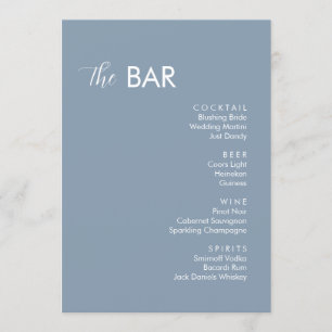 Menu Bar à Boissons de Mariage Minimaliste Bleu Poussié