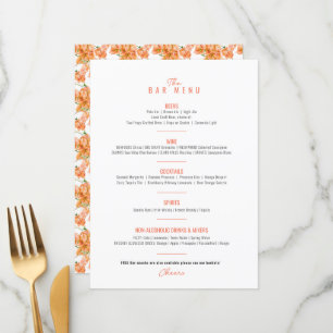 Menu Bar à mariage aquarelle orange bougainvillée