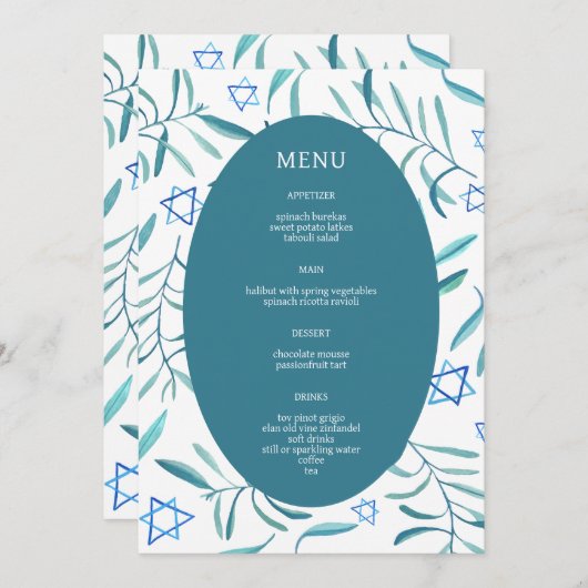 Menu Bar Bat Mitzvah Mariage Juif Botaniques Sur Mesure (Devant / Derrière)