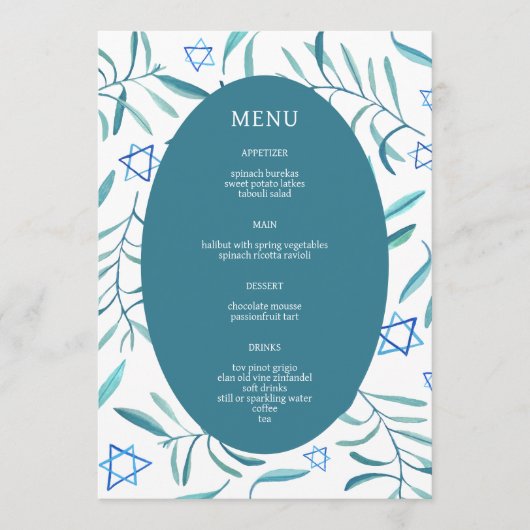 Menu Bar Bat Mitzvah Mariage Juif Botaniques Sur Mesure (Devant)