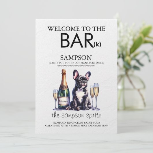 Menu Bar de chien bouledogue français noir (Debout devant)